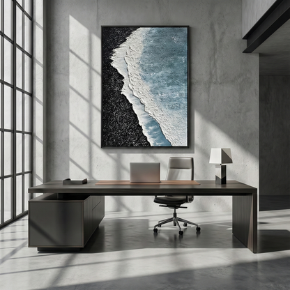 Silence in Onyx coastal artwork in a modern home office