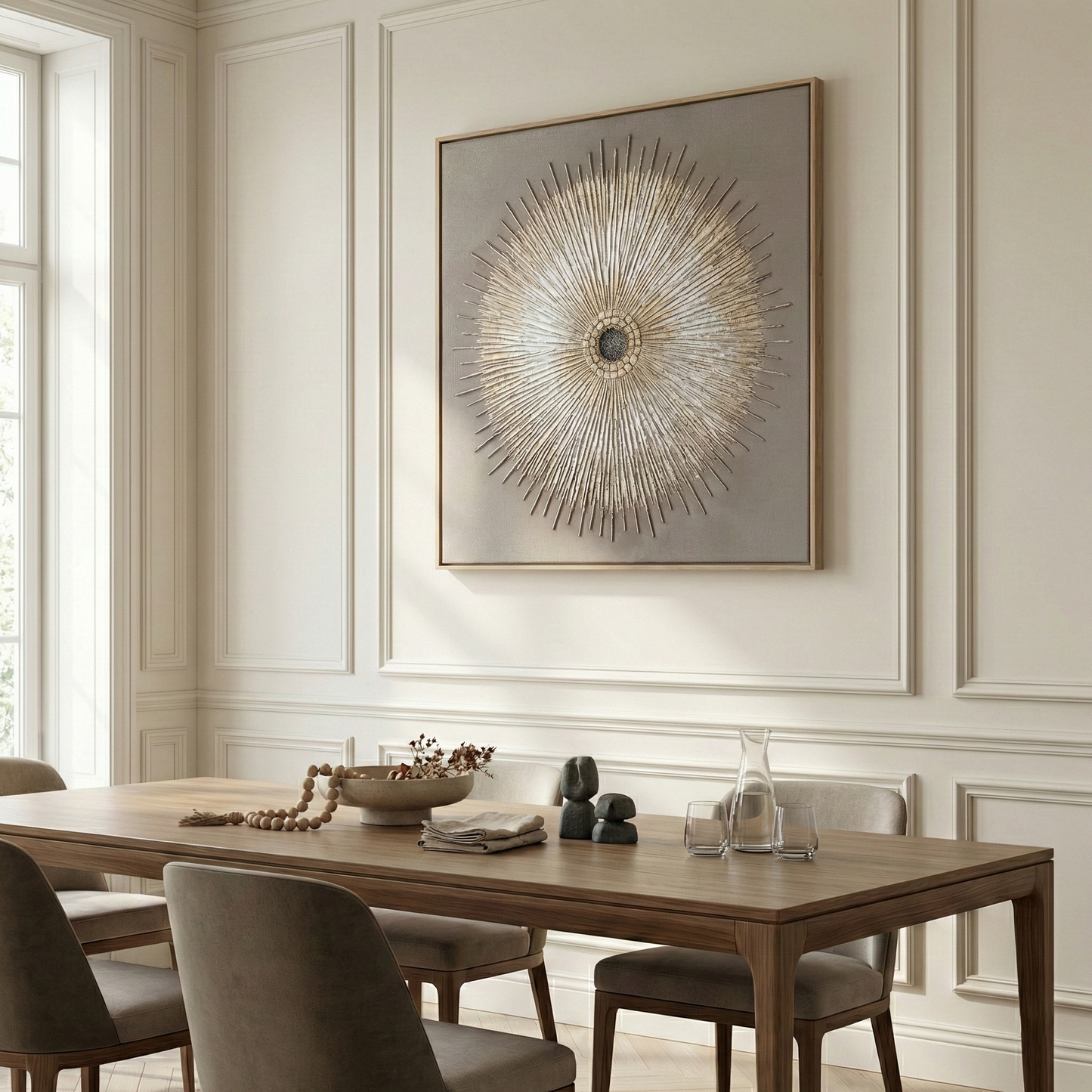 Solstice Relief centered in a modern dining room