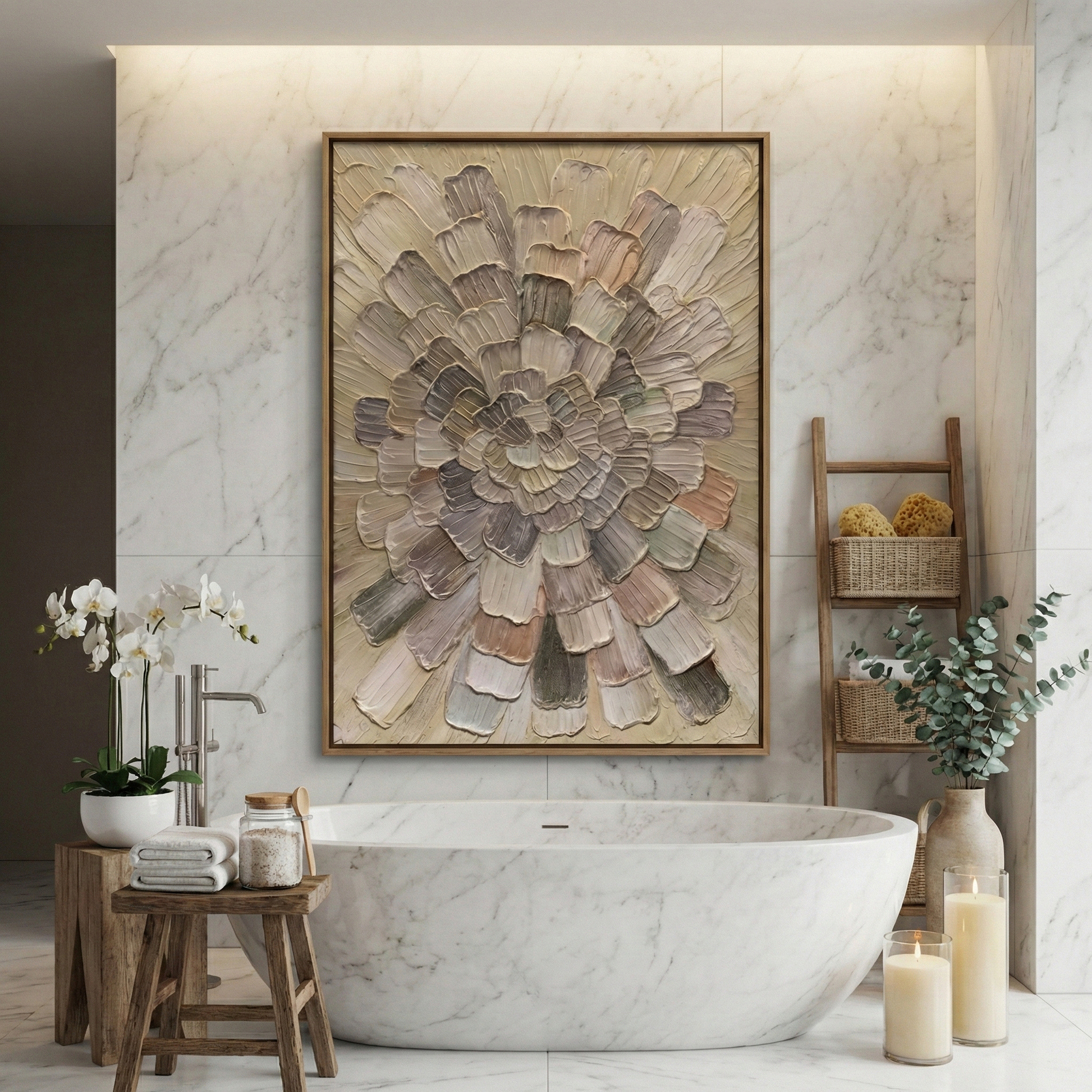 Tectonic Bloom displayed above a freestanding bath