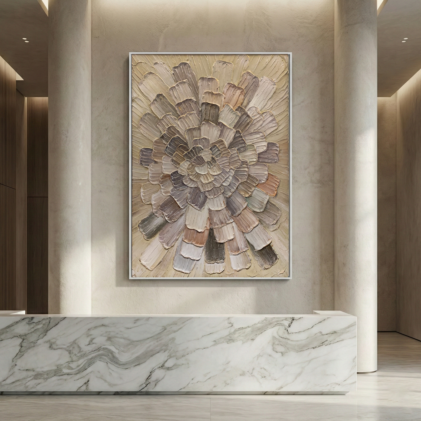 Tectonic Bloom displayed in a bright hotel lobby