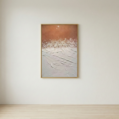 Terra Flux tall textured artwork in a bright dining room
