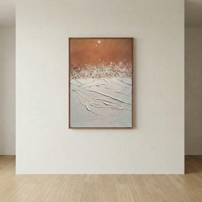 Terra Flux terracotta abstract artwork in a warm bedroom