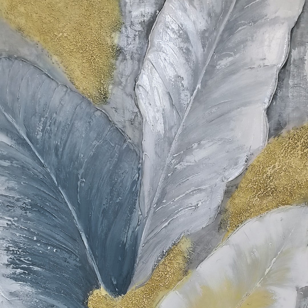 Macro view of The Aurea Canopy blue and ochre leaf relief