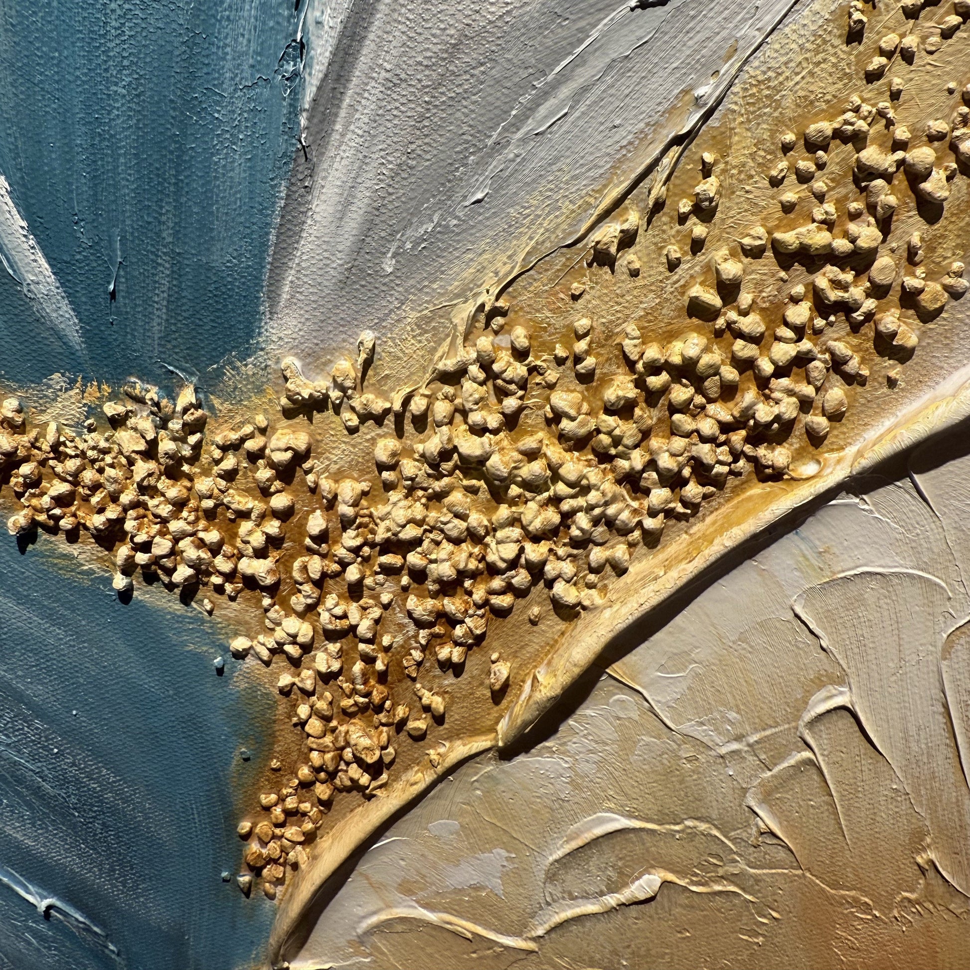 Close view of The Aurea Canopy layered leaf texture and granular accents
