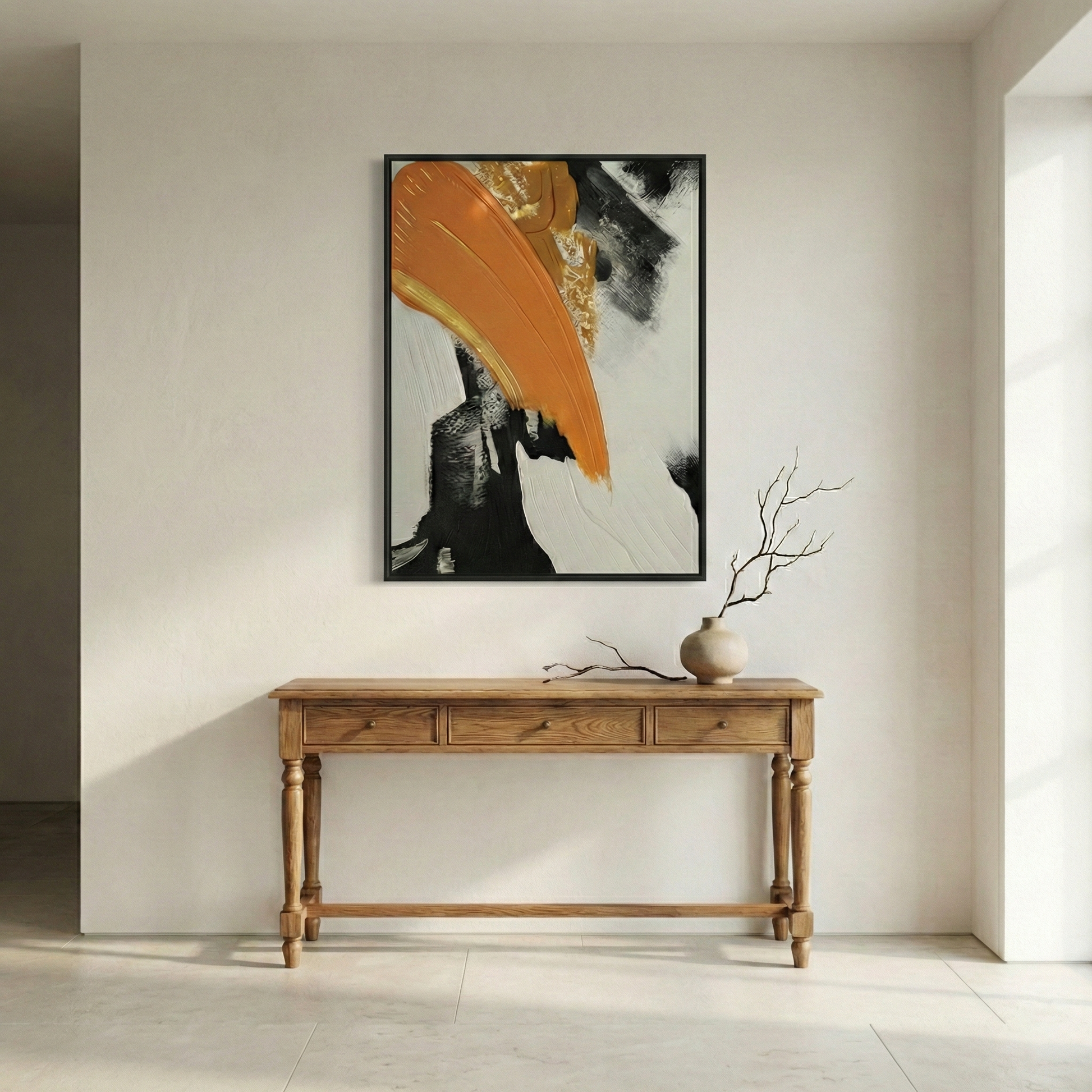 The Terra above a console in a modern entryway