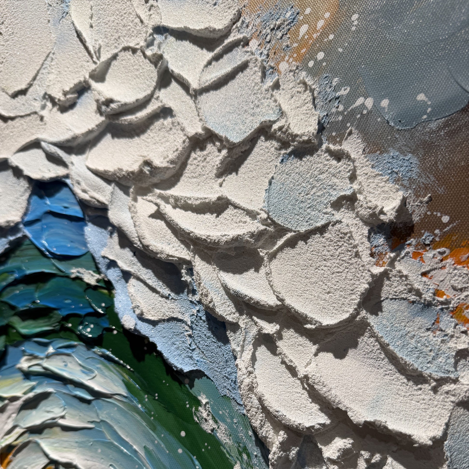 Macro view of Tidal Crest white spray and textured surface